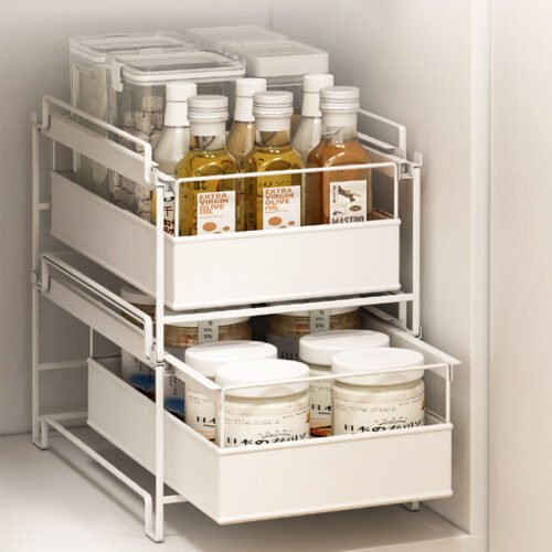 Cupboard Metal Pull Out Spice Rack Drawer Organizer