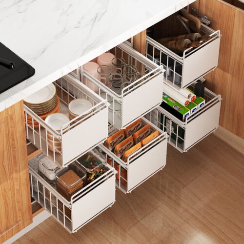 2 Tier Pull Out Spice Rack Multi-purpose Under Sink Cabinet Organizers