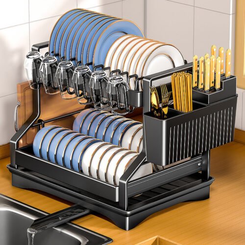 Double-layer Metal Kitchen Drain Dish Rack